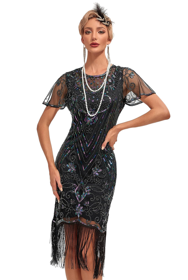 VILOREE 1920s Kleid Damen Flapper Charleston Kleid Gatsby Pailletten Cocktail Abschlussballkleid Par