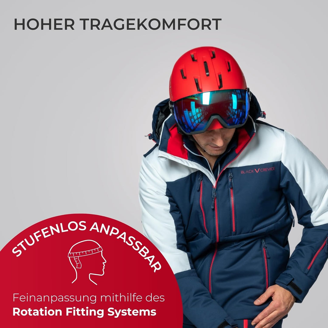 Black Crevice Skihelm Calgary I Skihelm mit Visier im Pilotenstyle I Skihelm Herren &amp; Damen I Skihel