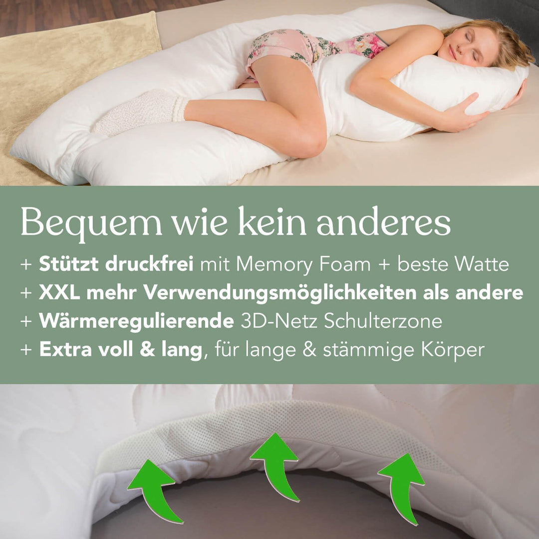 Traumreiter Seitenschläferkissen Visco XXL mit Bezug Baumwolle Sonnengelb Schilf - Hybrid Kissen + 2