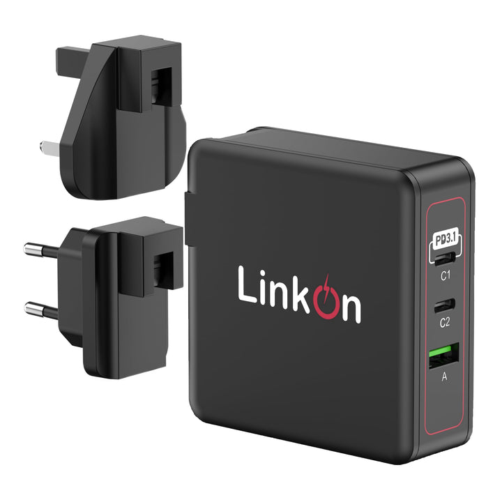 LinkOn Ganius 140W PD3.1 Wandladegerät mit GaN-Technologie, 140W/100W USB-C und 20W QC3.0 USB-A, 3-P