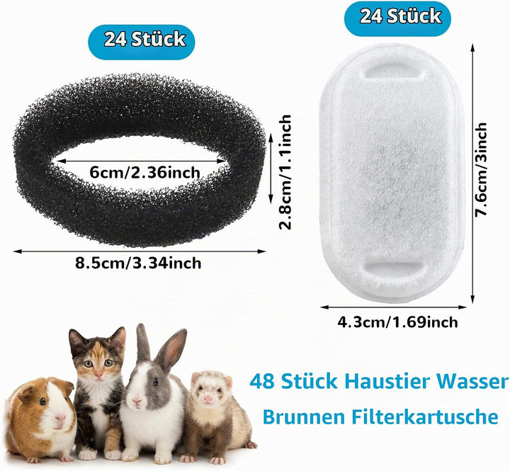 48 Stück Katzenbrunnen Filter, 24 Ersatzfilter &amp; 24 Schwammfilter, Kompatibel mit PETLIBRO Trinkbrun