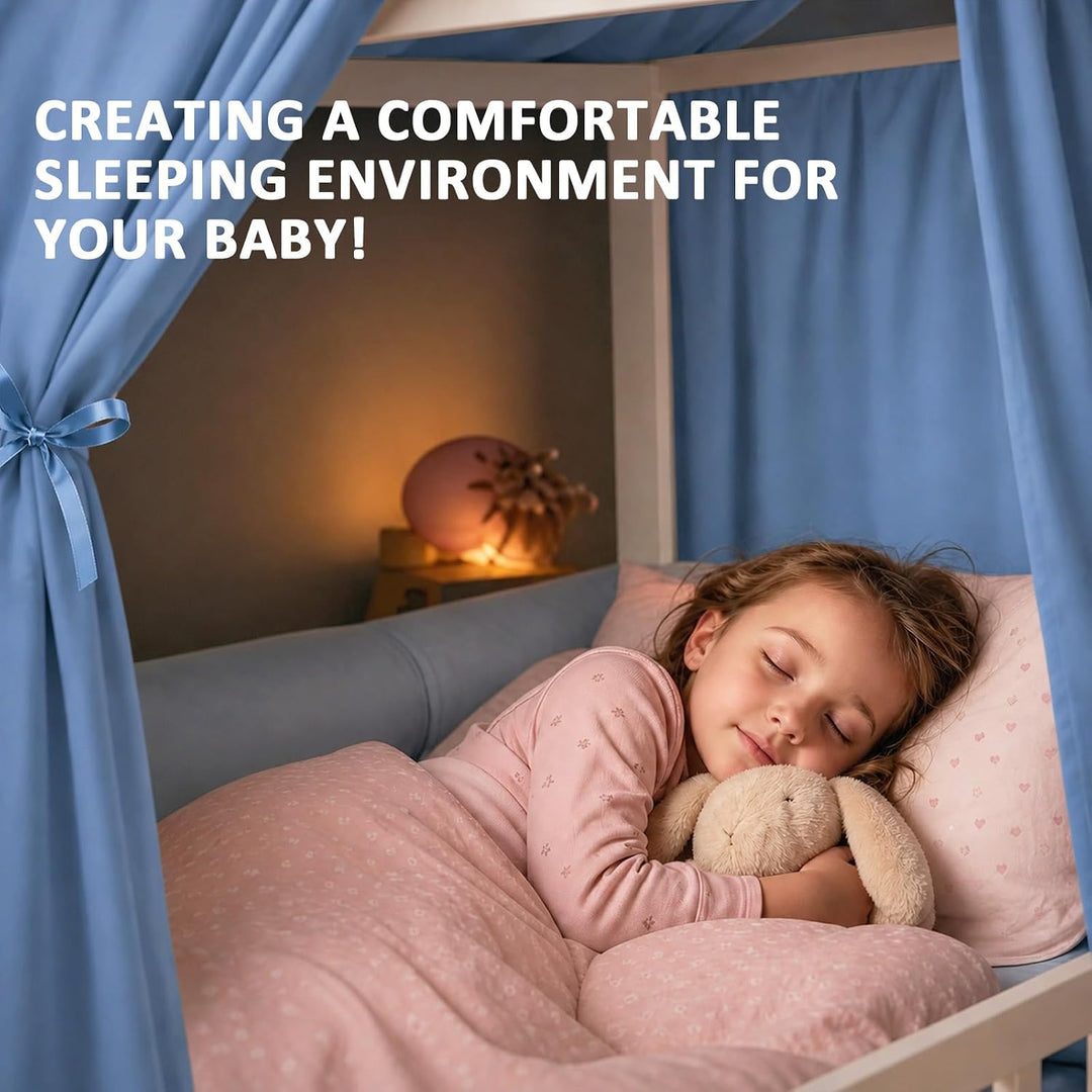 Hausbett Himmel Blau, 2er Set H270 x B67 cm Kinder Himmelbett Vorhänge Musselin mit Atmungsaktiv &amp; W