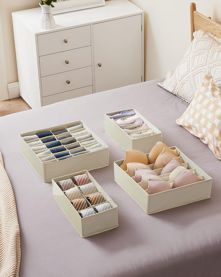 SONGMICS Unterwäsche-Organizer 4er Set, Schubladen-Organizer, faltbar, Ordnungssystem Kleiderschrank