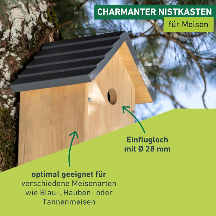 Windhager Nistkasten Cosy für Vögel | Kiefernholz massiv, Einflugloch Ø 28 mm, Holz | Vogelhaus, Vog