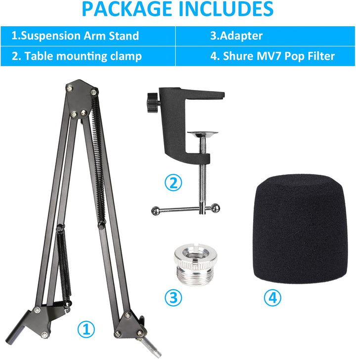 SUNMON Mikrofonarm Boom Arm für MV7 Set, Boom arm mit Schaumstoff-Windschutz für Streaming Podcast T
