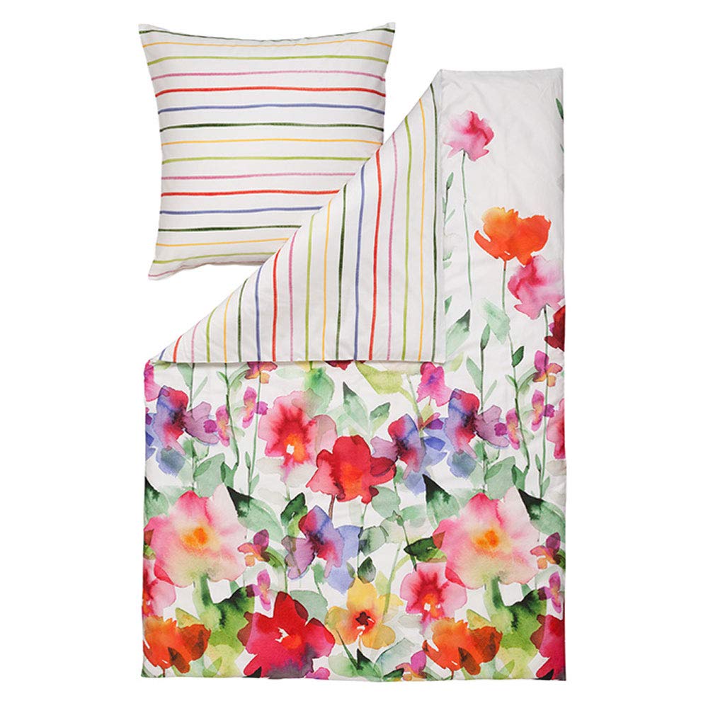 Estella Wendebettwäsche Set Aquarell 4703 985 Blumen Mako Satin 135 cm x 200 cm 135 x 200 cm, 135 x