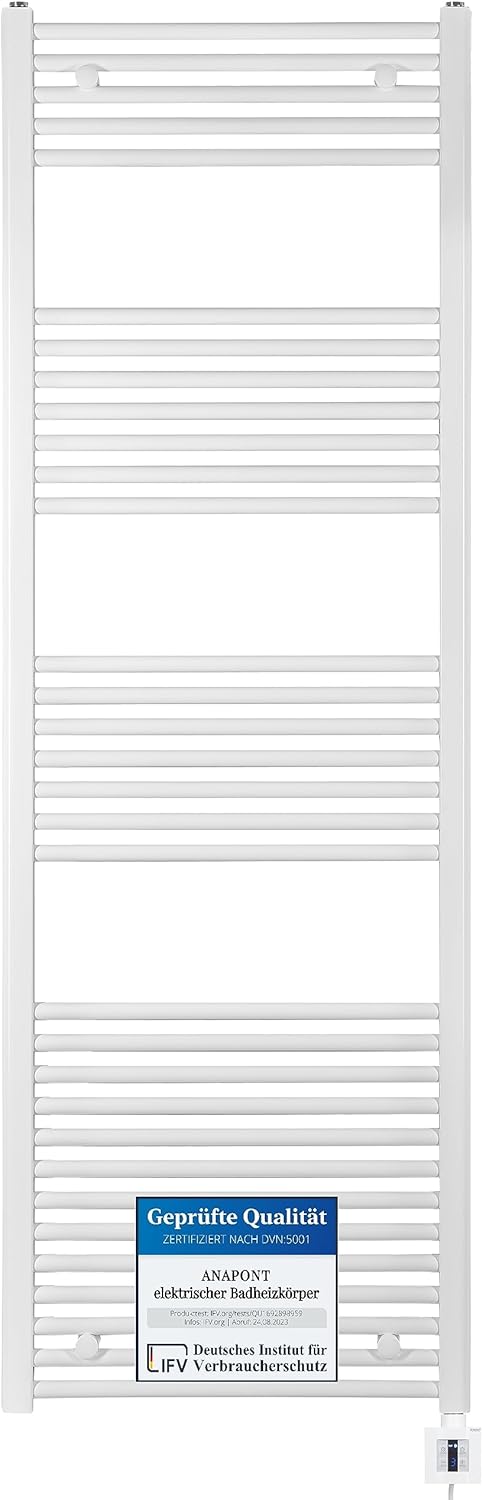anapont elektrischer Badheizkörper 1775x500 - weiss gerade - Timer-Funktion - Handtuchheizkörper - B