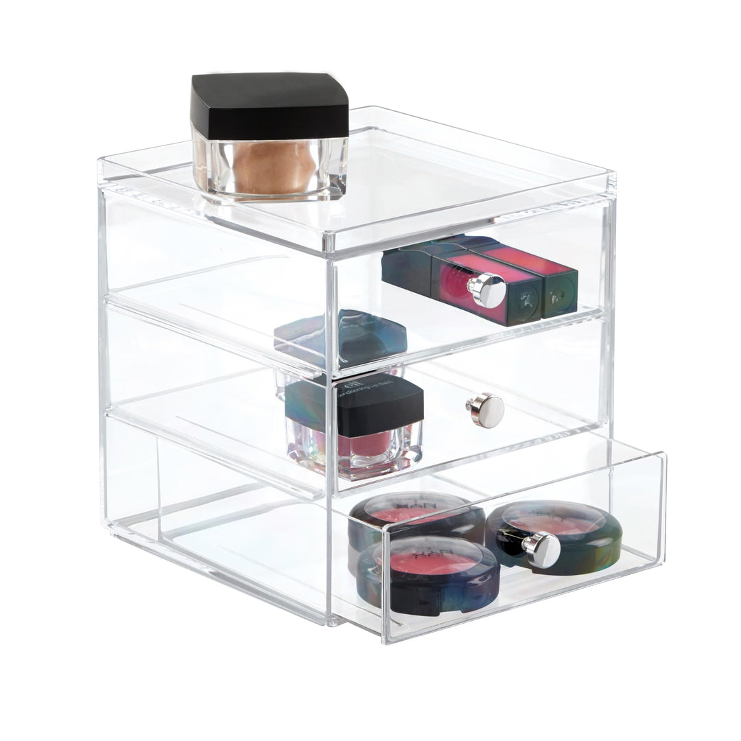 iDesign Schubladenbox für Kosmetik, kompakter Make-Up Organizer mit 3 Schubladen aus Kunststoff, sta