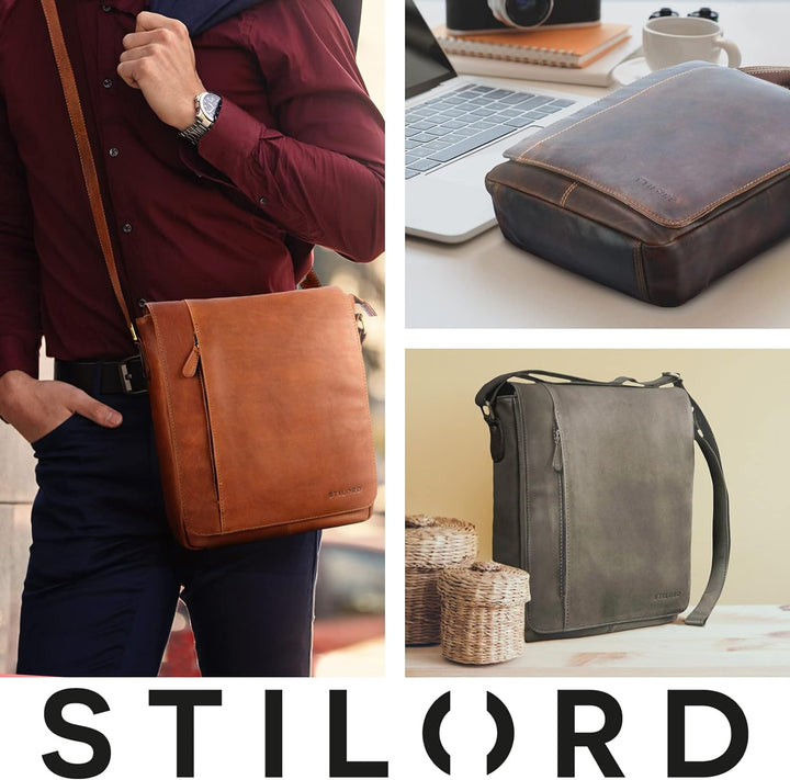 STILORD 'Paul' Umhängetasche Herren Leder Hochformat Messenger Bag im Vintage Design Ledertasche für