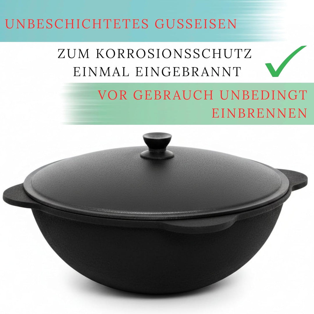 4BIG.fun Kazan aus Gusseisen 22 L mit Schaumkelle NAMANGAN Kasan Uzbekisch mit Deckel Cast Iron KESS