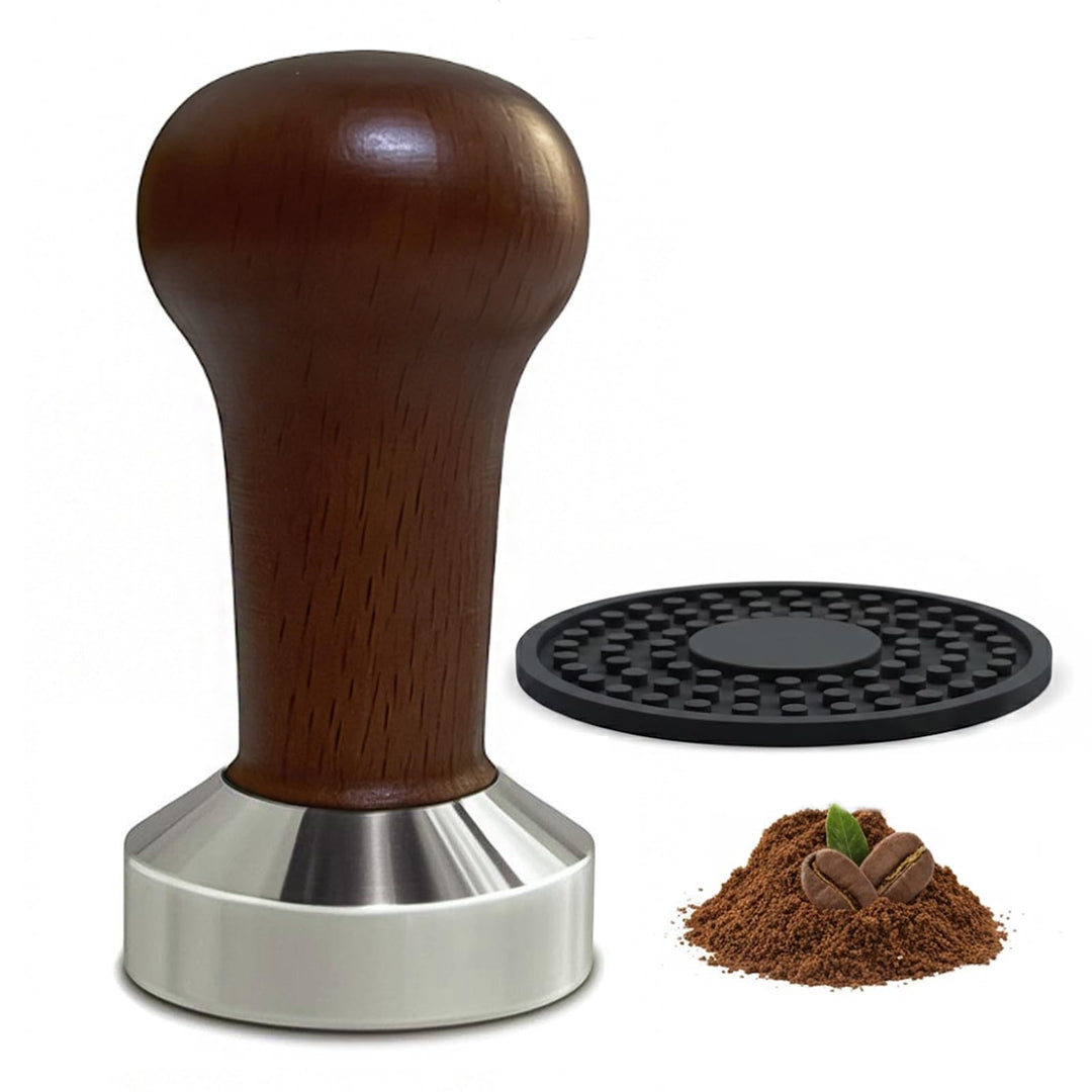 Kaffeetamper 51mm mit Echtholzgriff & Silikonmatte – Massiver Espressostempel für präzises Tamping –