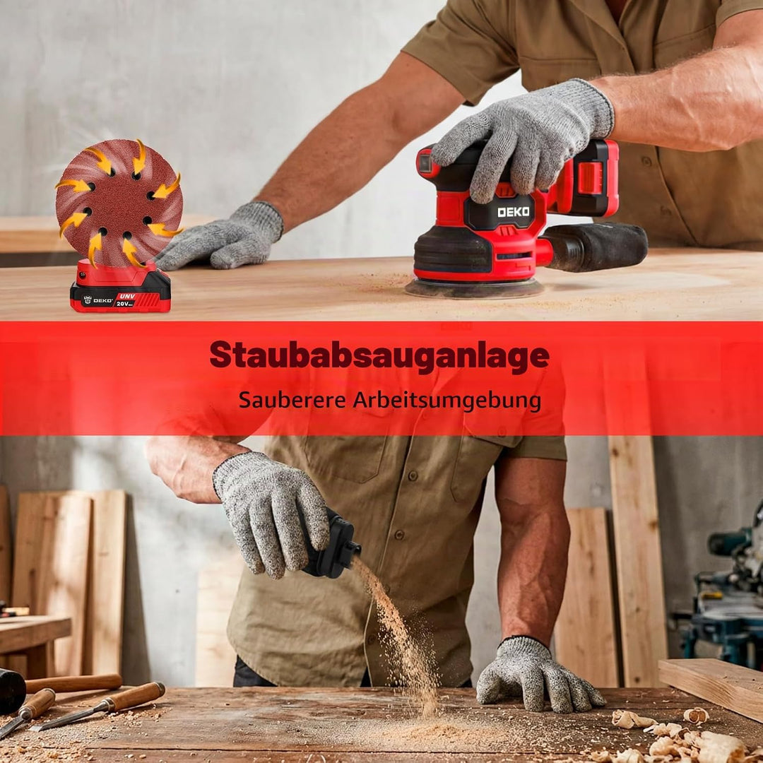20V Exzenterschleifer Akku 125mm: DEKOPRO Schleifmaschine für Holz,6 variable Geschwindigkeiten, 125
