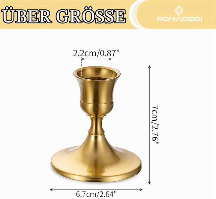 Romadedi Kerzenständer Gold Stabkerzen Tischdeko - 12er Set Klein Kerzenhalter Stabkerze Metall Vint