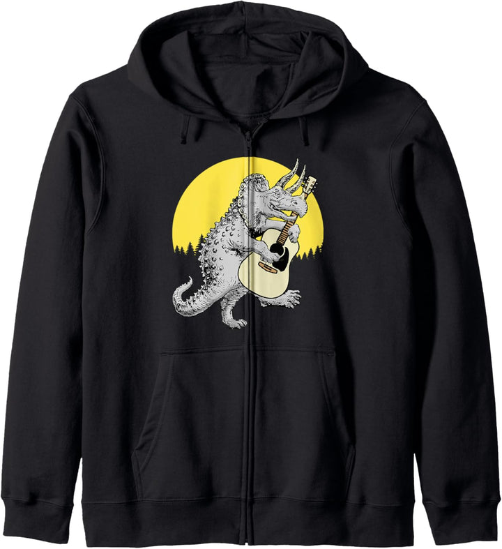 Guitarsaurus! Funny Triceratops Dinosaur Playing Guitar Kapuzenjacke