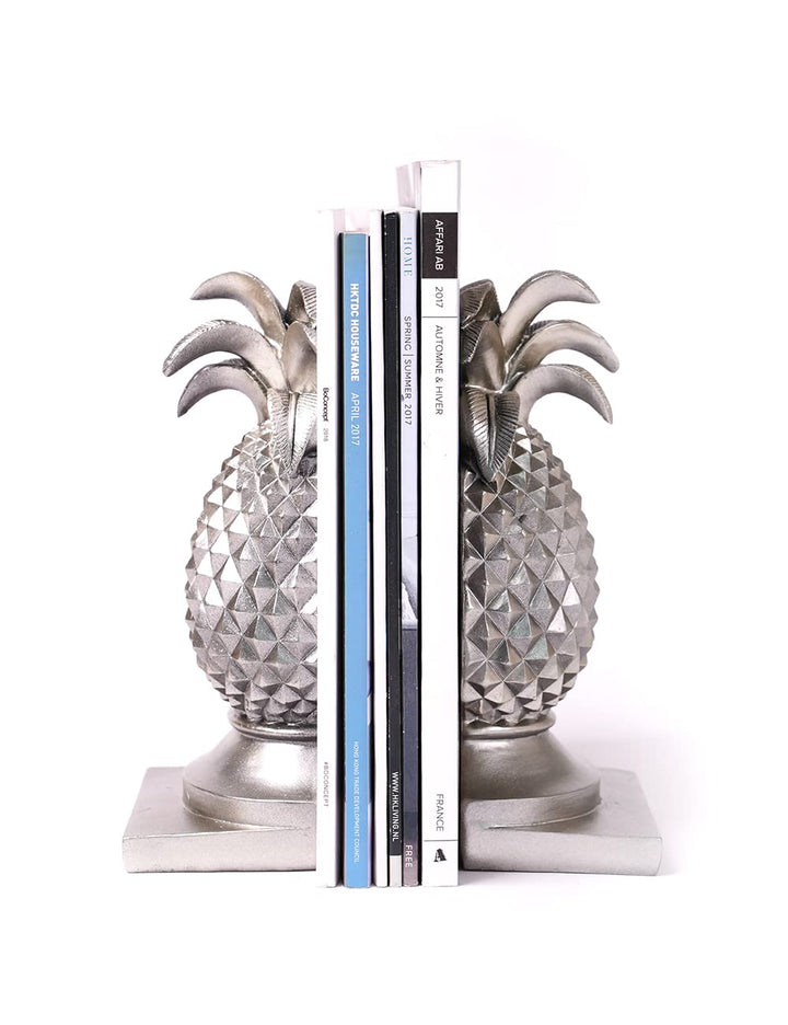 HAUCOZE Buchstützen Skulptur Ananas Dekor Tisch Statue Arts Polyresin Geschenk Silber Figuren 26cm,