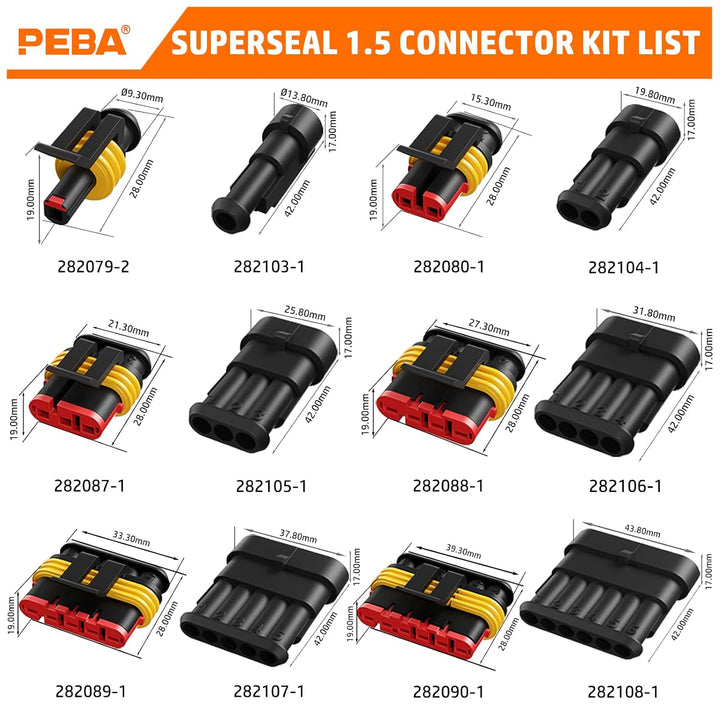 PEBA Crimpzange Wasserdicht Kfz Stecker Set, Crimpzangen 0.34-2.5mm², 1/2/3/4/5/6 Polig Steckverbind