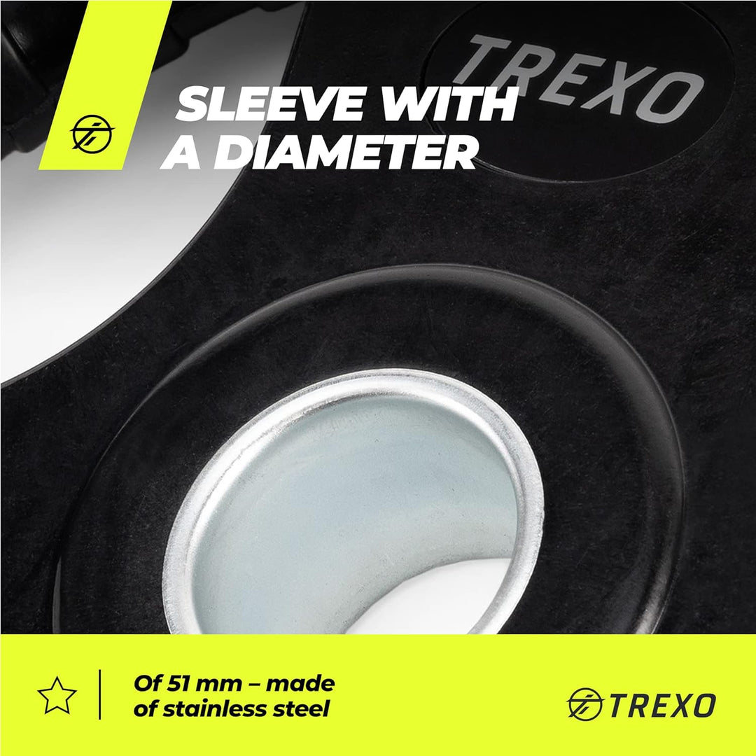 TREXO BelastungScheibe mit Griffen Gusseisen beschichtet für Langhanteln Langlebige ergonomische Sch