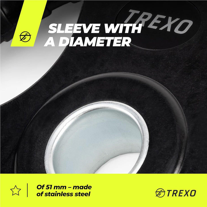 TREXO BelastungScheibe mit Griffen Gusseisen beschichtet für Langhanteln Langlebige ergonomische Sch