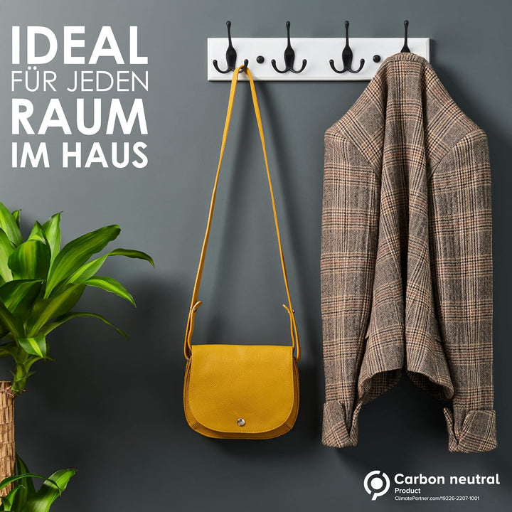 LARHN Garderobenhaken Weiss - Garderobenleiste Weiss mit 4 Haken in Schwarz - 42 cm - Kleiderhaken W