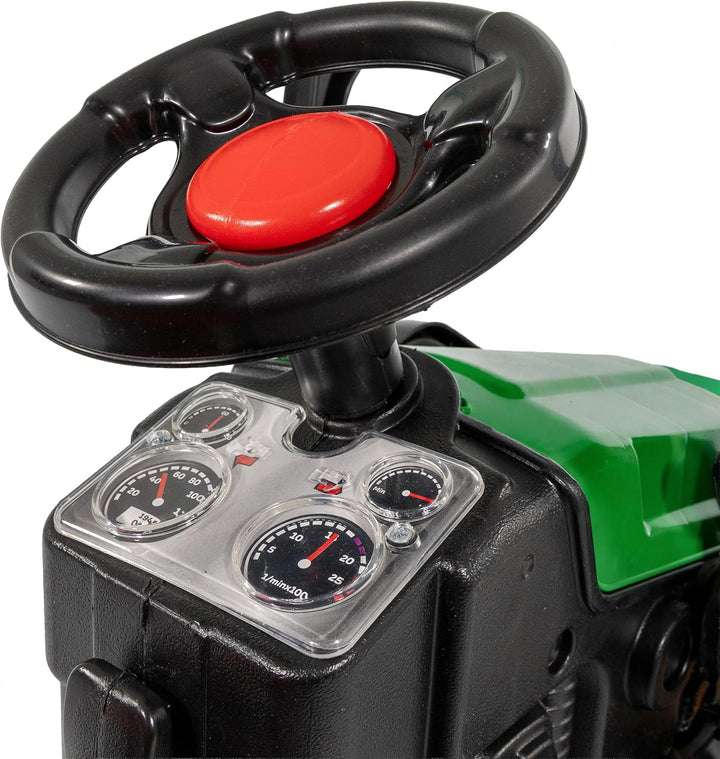 Lemodo Trettraktor grün mit Schaufel, Kindertraktor ab 3 Jahre, Verstellbarer Sitz, innenliegende Ke