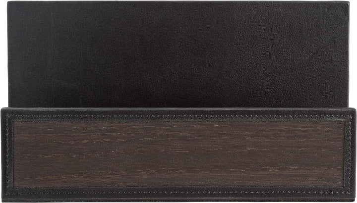 Sebastian Sturm Briefständer LUKE | Echtes Holz und Leder in Schwarz | Briefablage Briefkorb Schwarz