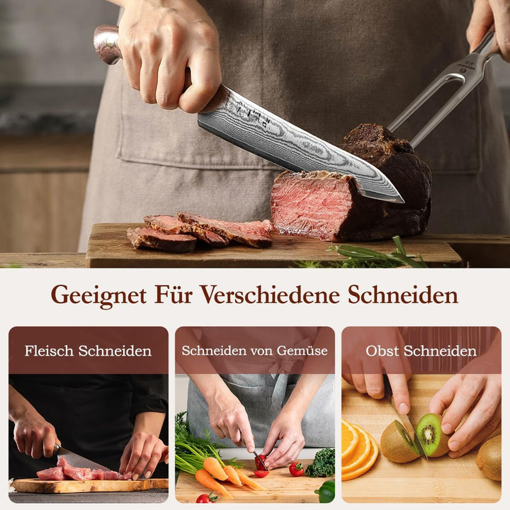 HEZHEN Fleischmesser Damastmesser, Damast Tranchiermesser, Chinesisch VG10 Damaststahl Profi Küchenm
