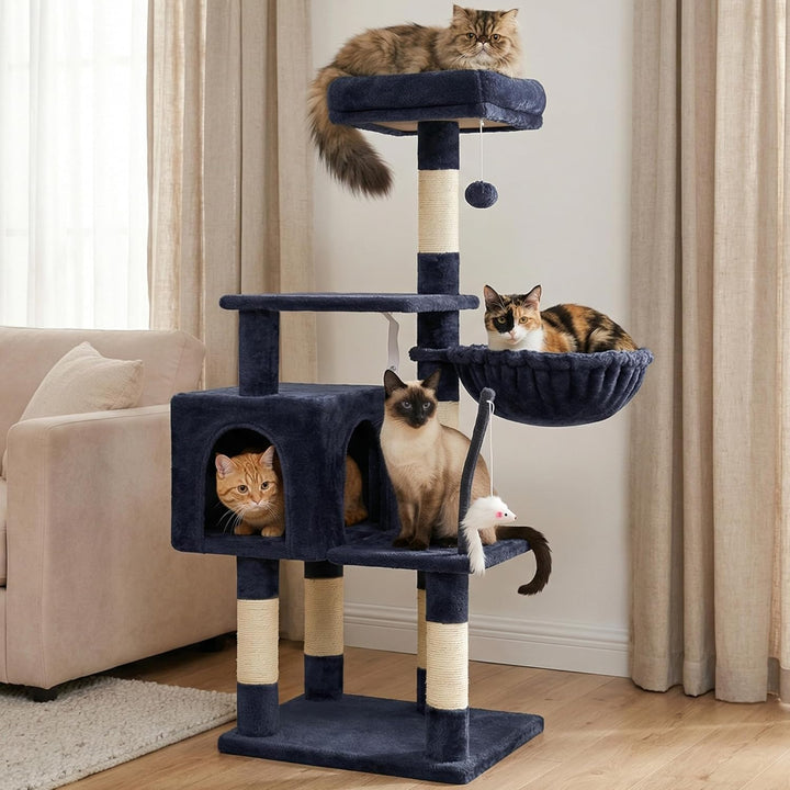 Hey-brother Kratzbaum, 111 cm Katzenbaum mit Spielzeug, Katzenkratzbaum mit Plattform, Hängematte un