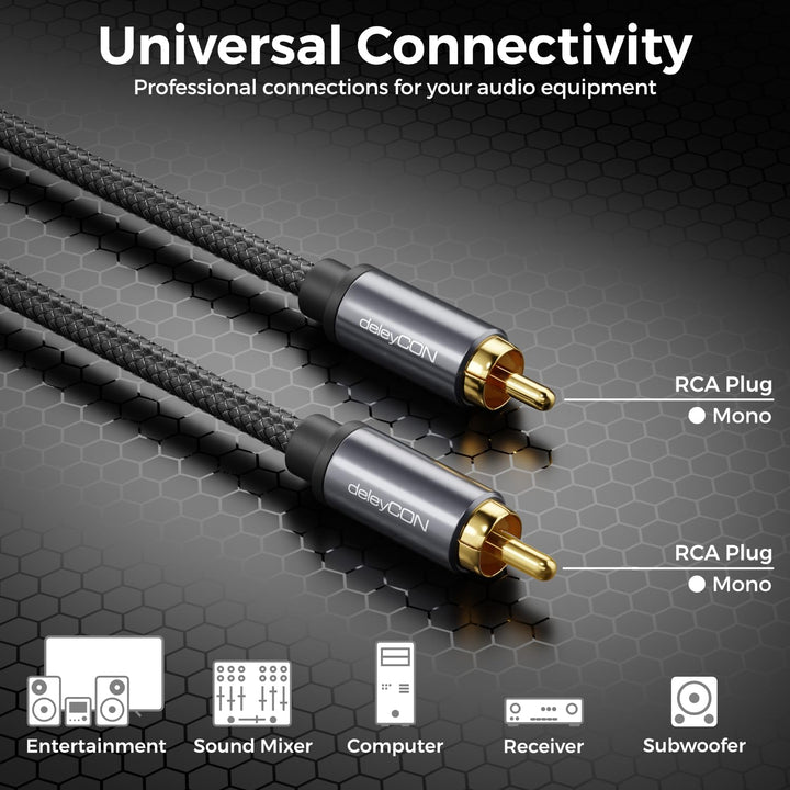 deleyCON 7,5m Subwoofer Kabel - Cinch RCA Koaxialkabel - für Subwoofer, AV-Receiver, HiFi-Verstärker
