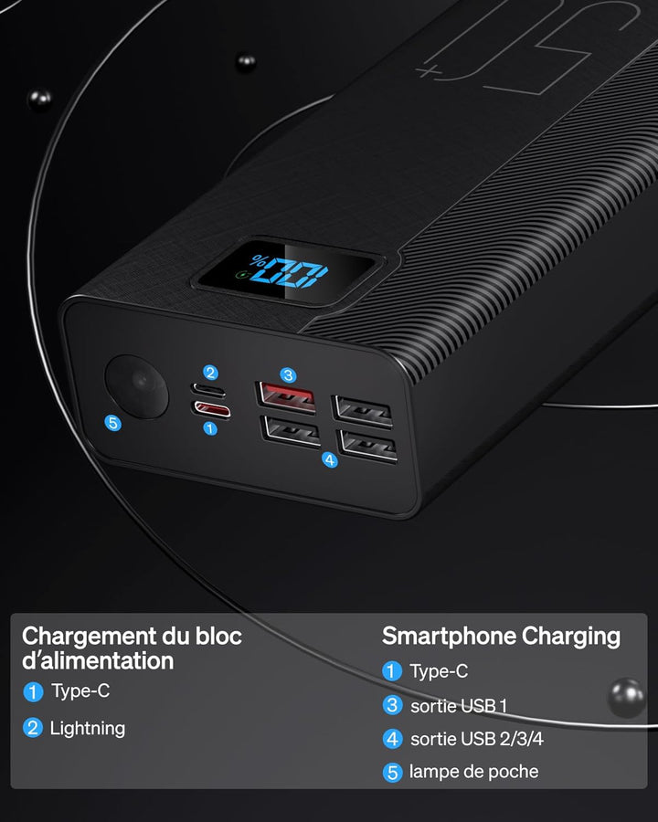 Power Bank 50.000 mAh, externer Akku mit 22,5 W, schnelles Laden, hohe Kapazität, 5 Ausgänge und 3 E