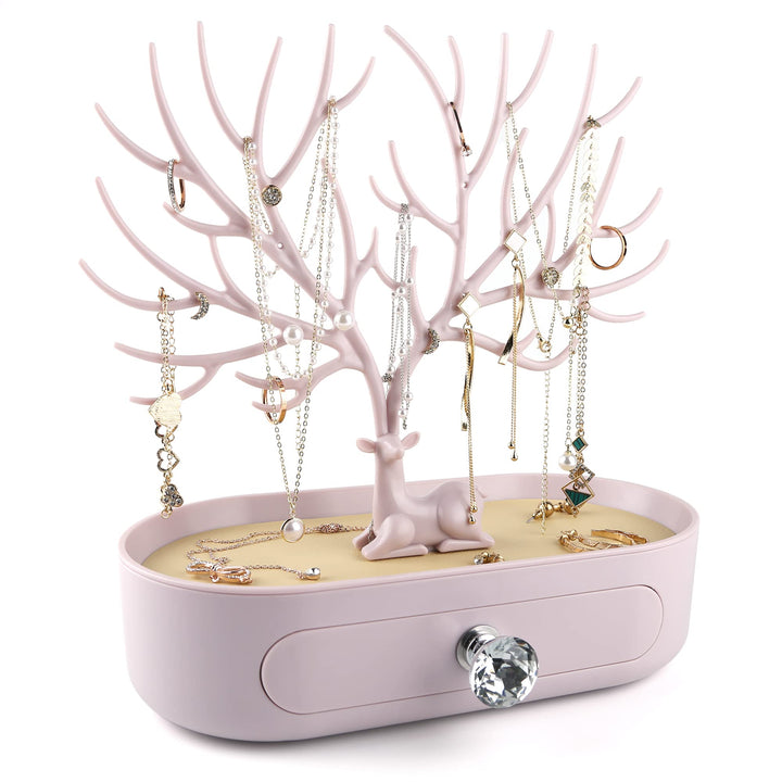 MORE&LESS Geweih Schmuck Display Stand mit Schublade und Kristallgriff, Baum Turm Rack hängende Orga