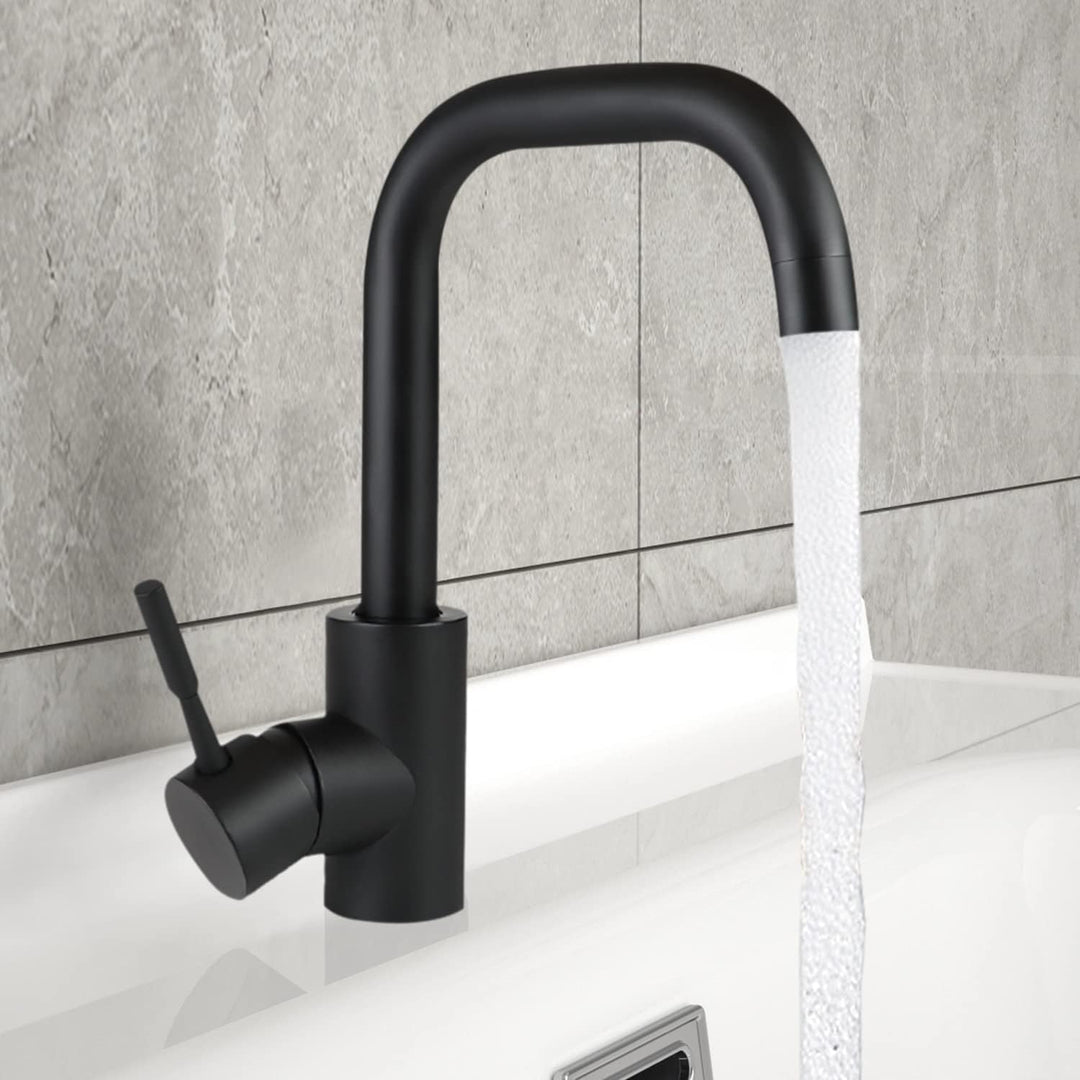 Wasserhahn Bad Waschtischarmatur Waschbecken - Schwarz Matt Armatur 360°Drehbar Kalt Warmwasserhahn