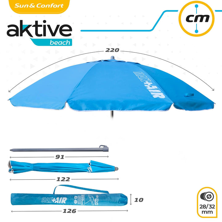 AKTIVE 62239 - Grosser Strandschirm Anti-Wind, Ultra Resistent, Kippstange, Inklusive Aufbewahrungst