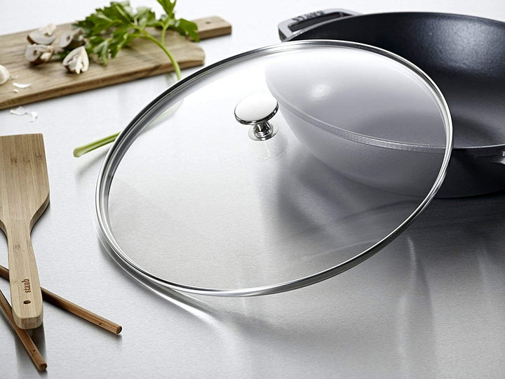 STAUB Wok aus Gusseisen, 30 cm, inkl. Glasdeckel, Induktionsgeeignet, Schwarz