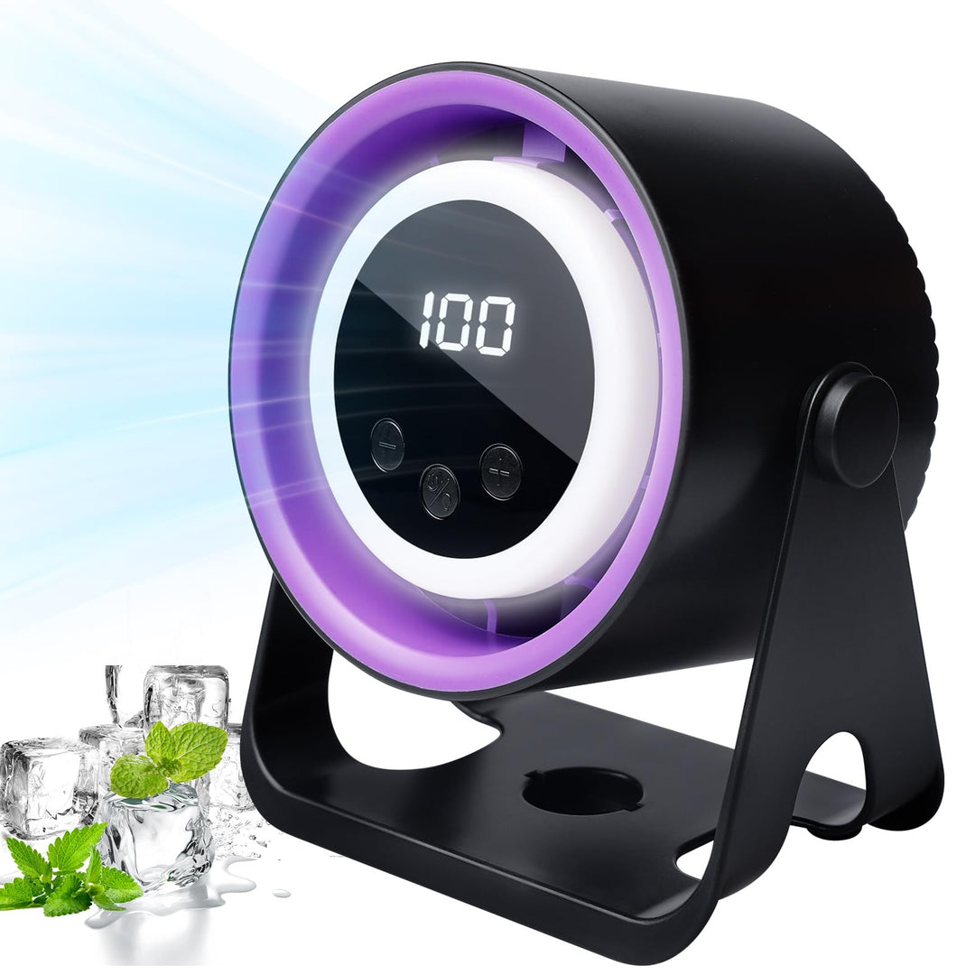 BORDEAG Wiederaufladbarer USB-Ventilator mit Digitalanzeige 100 Geschwindigkeiten, 360° Drehung, Lei