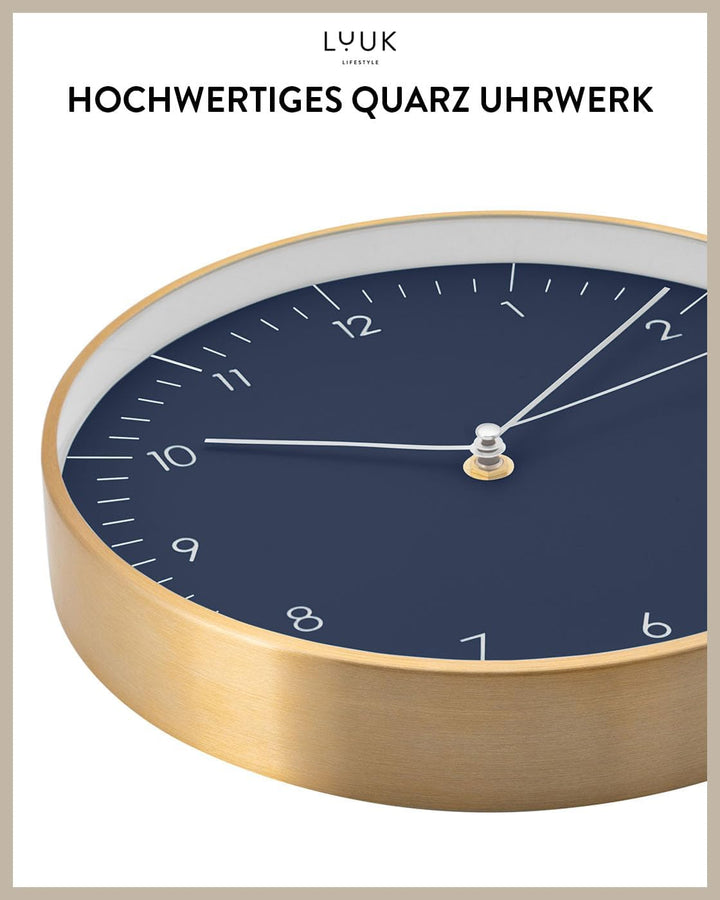 LUUK LIFESTYLE Moderne Quarz Wanduhr, Geräuschlos, 24,8cm, Dunkelblau | lesbare arabische Ziffern, g