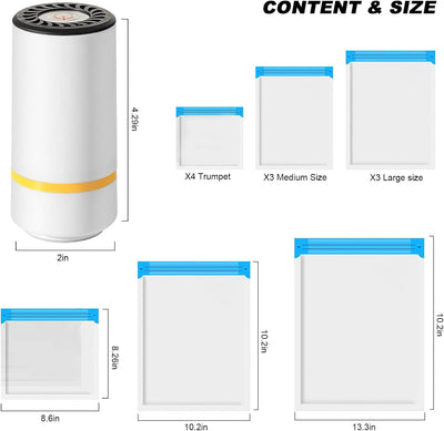 Tragbarer Vakuumiergerät für Lebensmittel,USB-Laden mit 10 wiederverwendbare Vakuumier-Beutel, Kompa