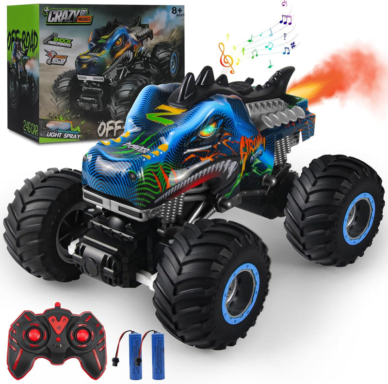 Rhybor Ferngesteuertes Auto Dinosaurier 1:16 Massstab RC Monster Truck Fernbedienung Auto mit Sprühn