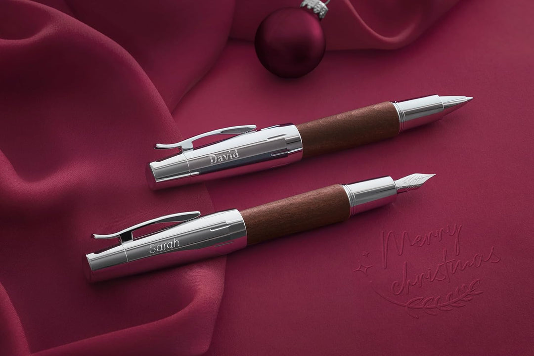 Faber-Castell 148215 - Tintenroller e-motion Holz/Chrom, Metallspitze 0,7 mm, inklusive Geschenkverp