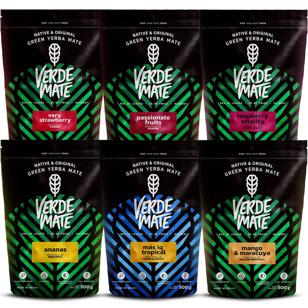 Mate Tee Verde Mate Set 3kg - Yerba Mate aus Brasilien Ananas, Erdbeere, Tropisch, Passionsfrucht, 6