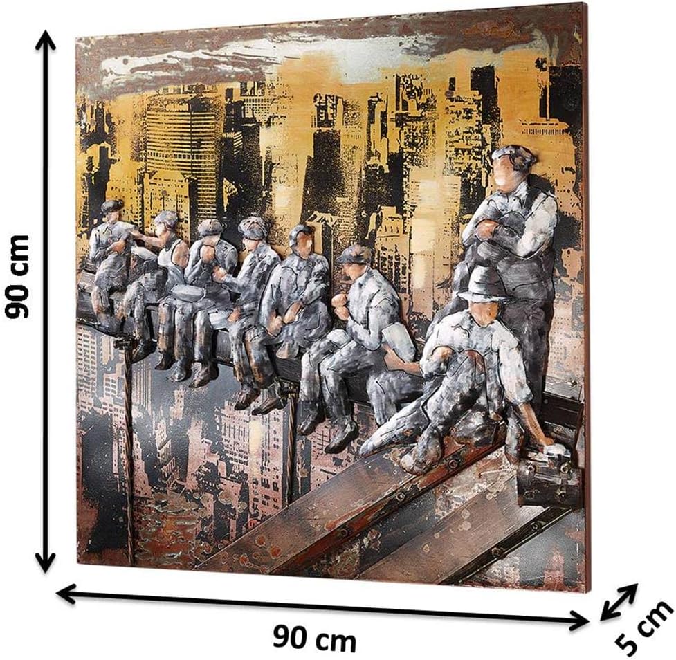 Kobolo Wandbild Wanddeko Metallbild 3D-Bild - New York Bauarbeiter - 90x90 cm