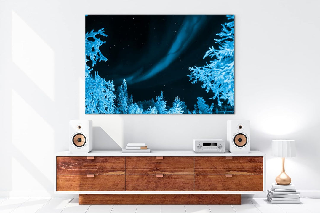 deyoli Atemberaubende Nordlichter Format: 80x60 Effekt: Monocrome Blau als Leinwandbild, Motiv ferti