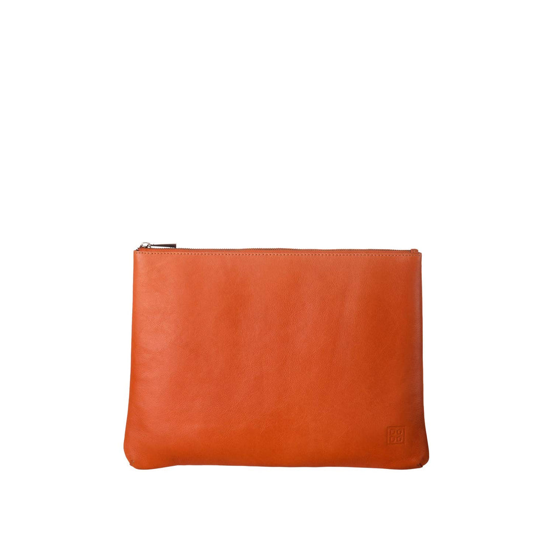 DUDU Clutch Damen Herren Maxi aus echtem Leder Flach Slim mit Griff und Reissverschluss Orange, Oran