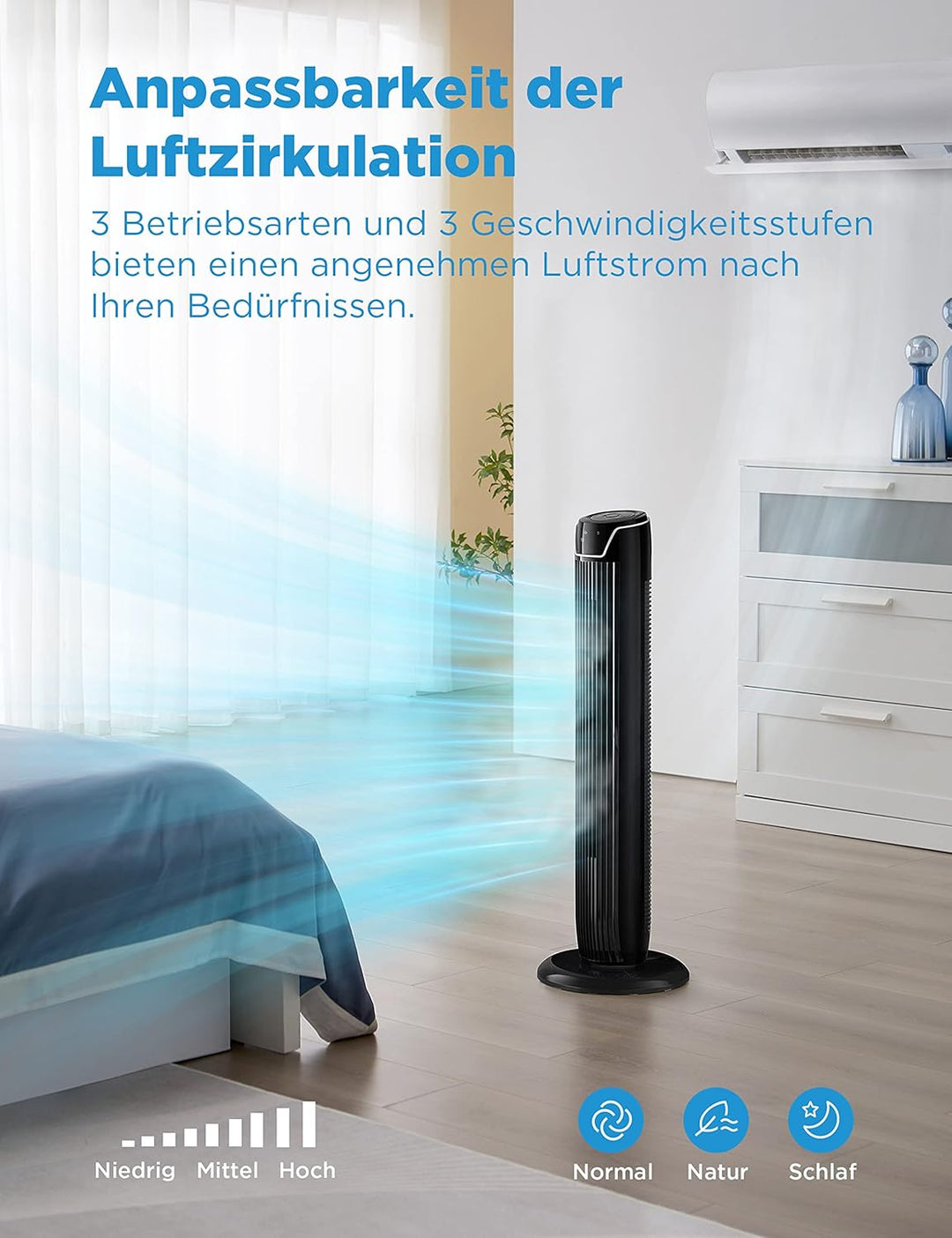 Midea Luftkühler mit Wasserkühlung & FZ10-17JR Turmventilator Leise mit Fernbedienung 92CM, mobiler