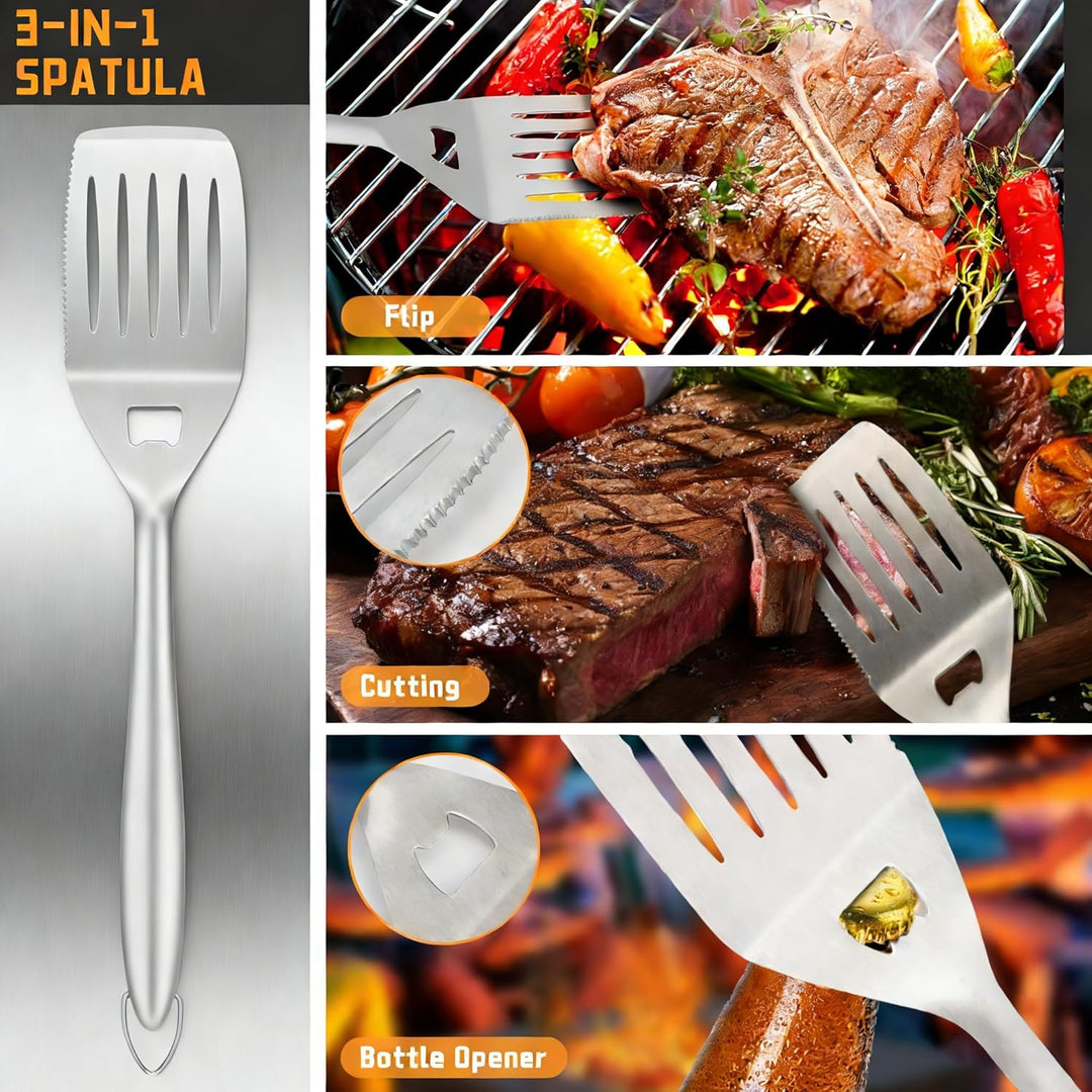BBQ Grillbesteck Set 9 Grillzubehör aus Hochwertig Edelstahl, Professionelles BBQ Grill Set mit Gril