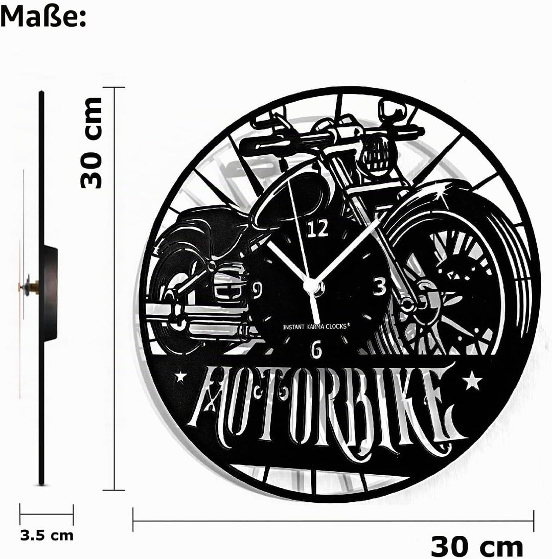 Instant Karma Clocks Vinyl Wanduhr Motorradrennen Motorbike, Motorrad Fahren Geschenkidee 30cm Schwa