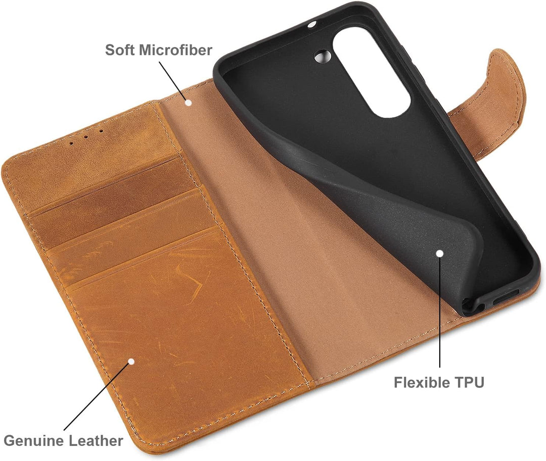 LENSUN Echtleder Hülle für Samsung Galaxy S23, Handyhülle [Echtes Leder] [Kartenfach] [RFID Schutz]