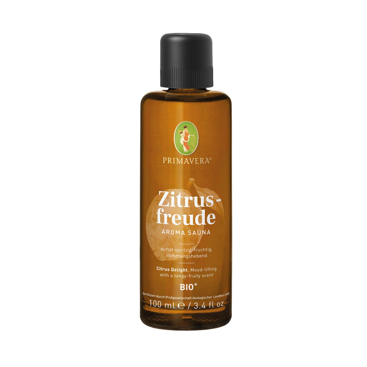 PRIMAVERA Zitrusfreude Aroma Sauna bio 100 ml – Saunaöl, Aromatherapie - spritzig-fruchtiger Duft –
