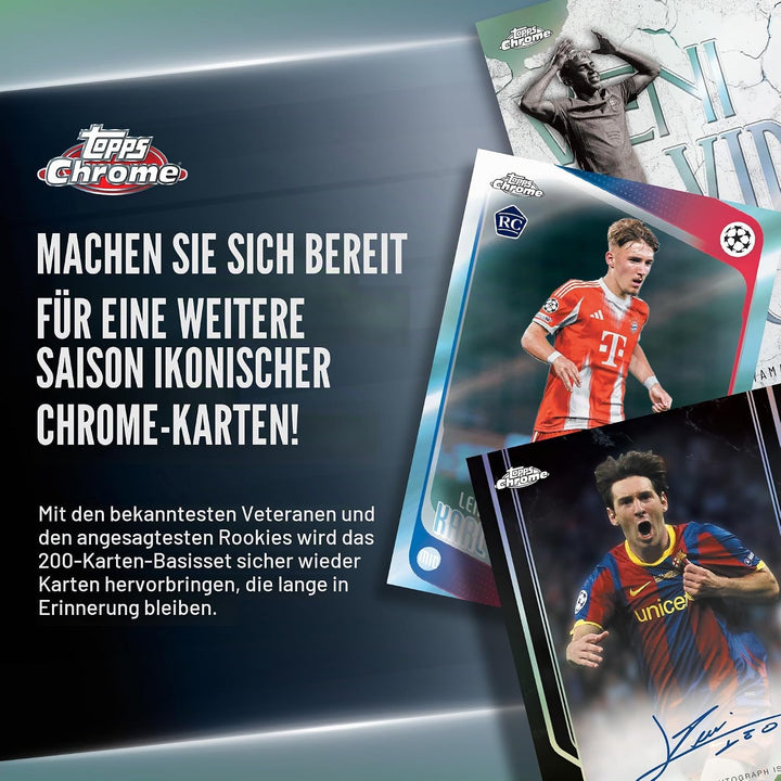 2025-26 Topps Chrom UEFA Club-Wettbewerbe Fussball – Fabrikversiegelt – Mega-Box