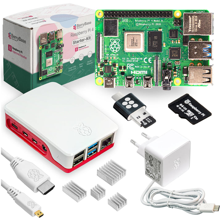 Raspberry Pi 4 Starterkit (2 GB RAM) Komplett-Set von BerryBase, MicroSD-Karte mit Raspberry Pi OS,