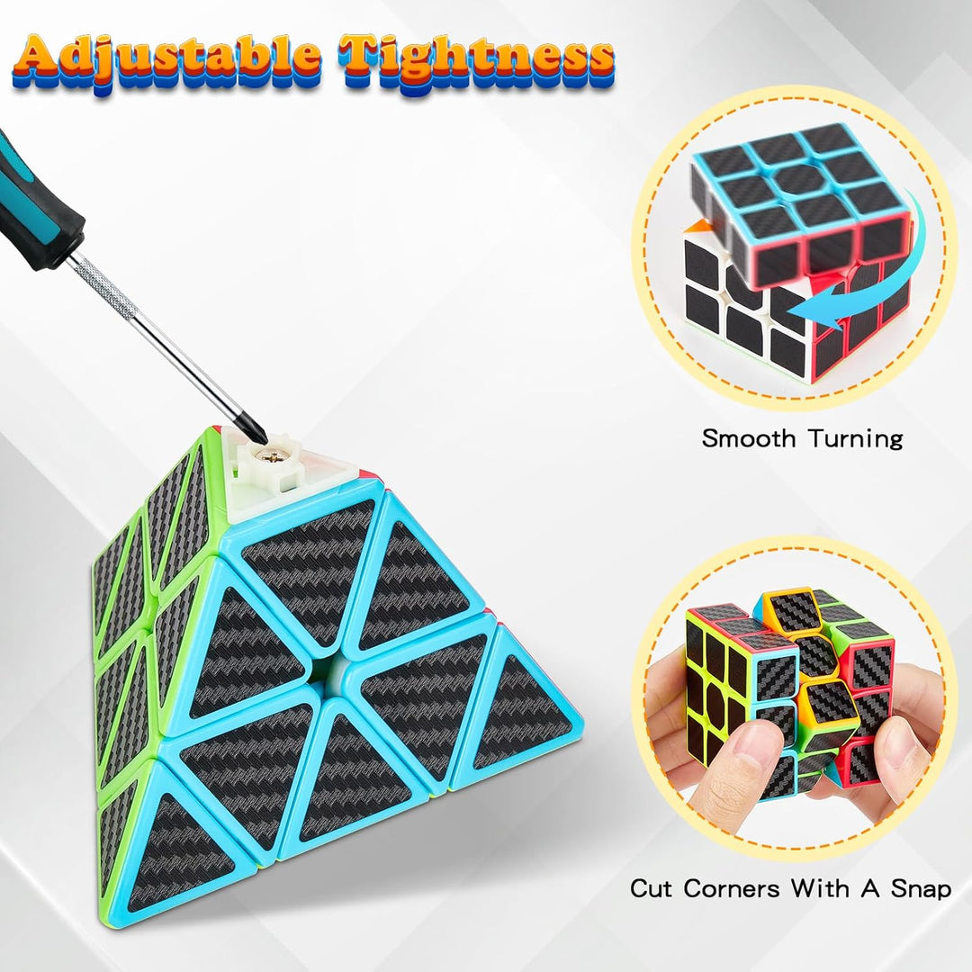 Coolzon Speed Cube Set Pyraminx + Megaminx + 2 x 2 + 3 x 3 x 3 + 4 x 4 5 Stück in Geschenkbox, Cubo,